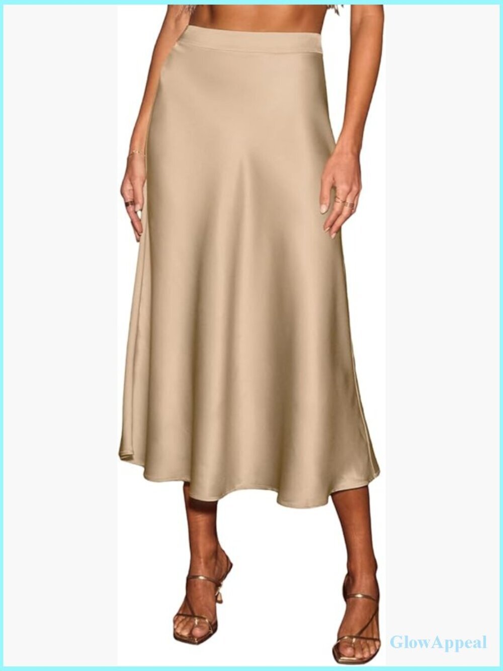 High Waist Satin A-Line Midi Skirt Flowy Wedding Guest Cocktail Party